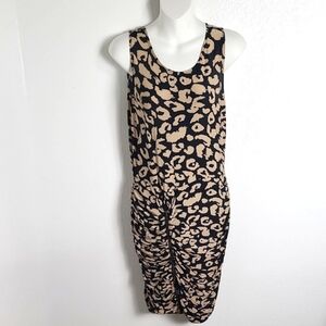 Blush Tan & Black Sleeveless Dress, Ruching from the Waist Down & Zipper, Sz Med